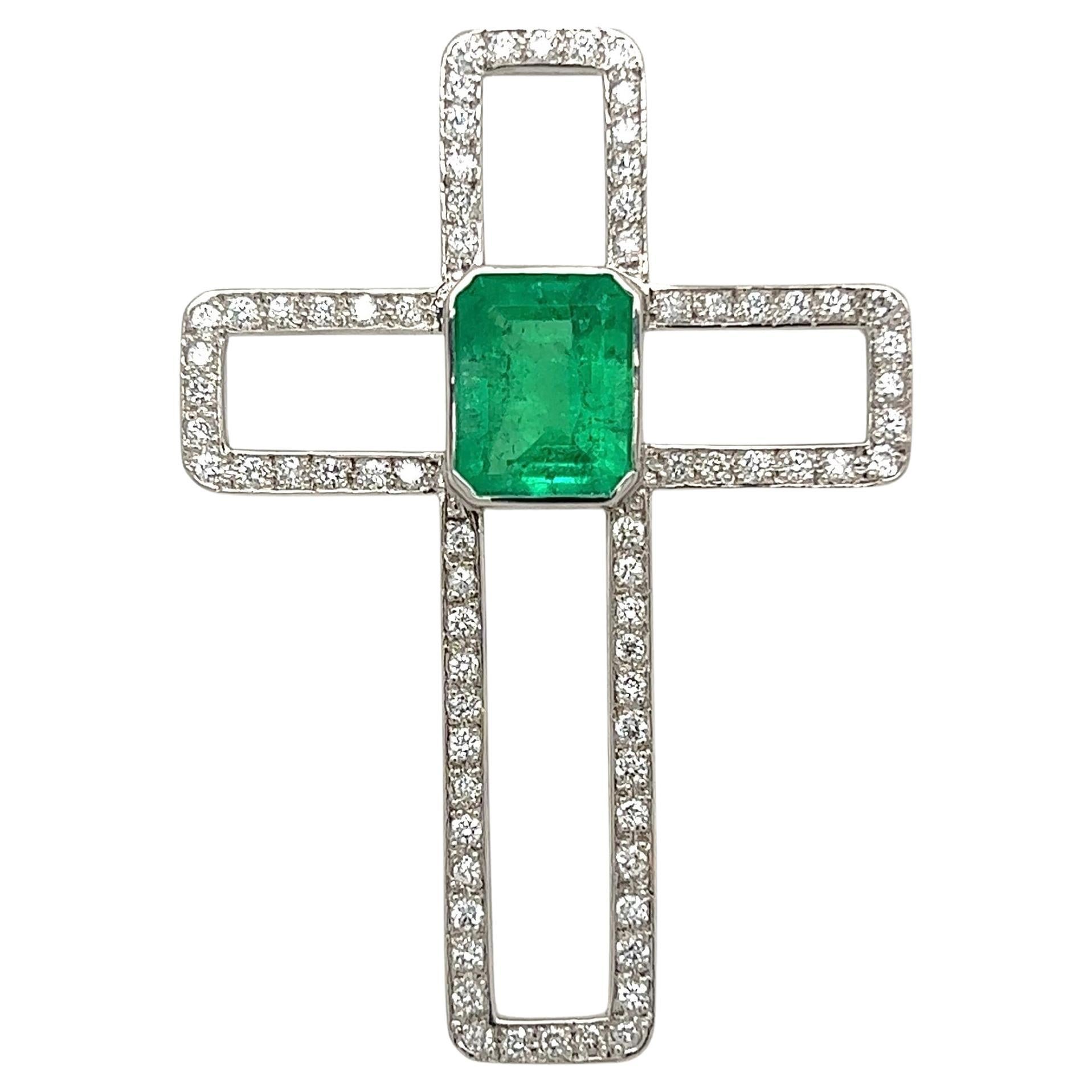 Exceptional Pearl and Emerald Gold Cross Pendant Fine Estate Jewelry