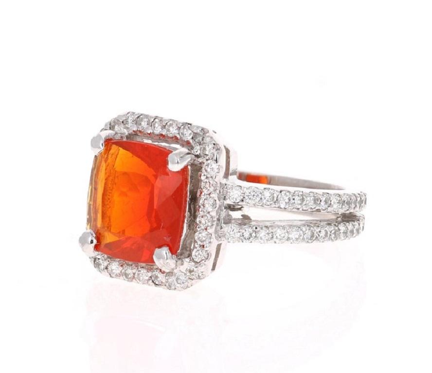 Contemporary 3.13 Carat Fire Opal Diamond Cocktail White Gold Ring