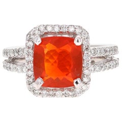 3.13 Carat Fire Opal Diamond Cocktail White Gold Ring