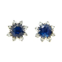 3.13 Carat GIA Certified No Heat Burma Blue Sapphire and White Diamond Earrings