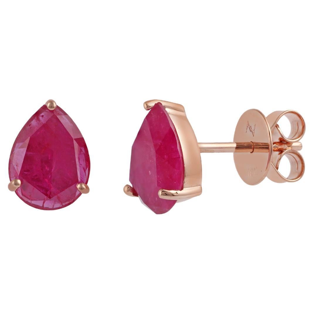 3.13 Carat Mozambique Ruby Stud Earrings in 18k Rose Gold For Sale