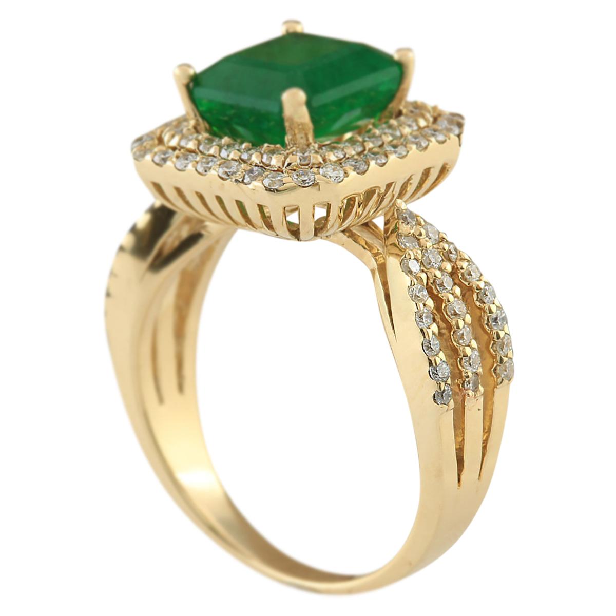 Emerald Cut Emerald Diamond Ring In 14 Karat Yellow Gold  For Sale