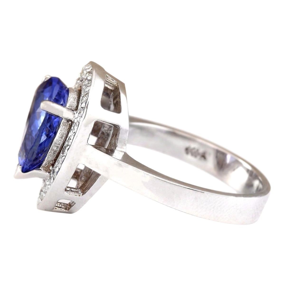 3.13 Carat Natural Tanzanite 14 Karat White Gold Diamond Ring
Stamped: 14K White Gold
Total Ring Weight: 6.3 Grams
Total Natural Tanzanite Weight is 2.73 Carat (Measures: 10.00x8.00 mm)
Color: Blue
Total Natural Diamond Weight is 0.40 Carat
Color: