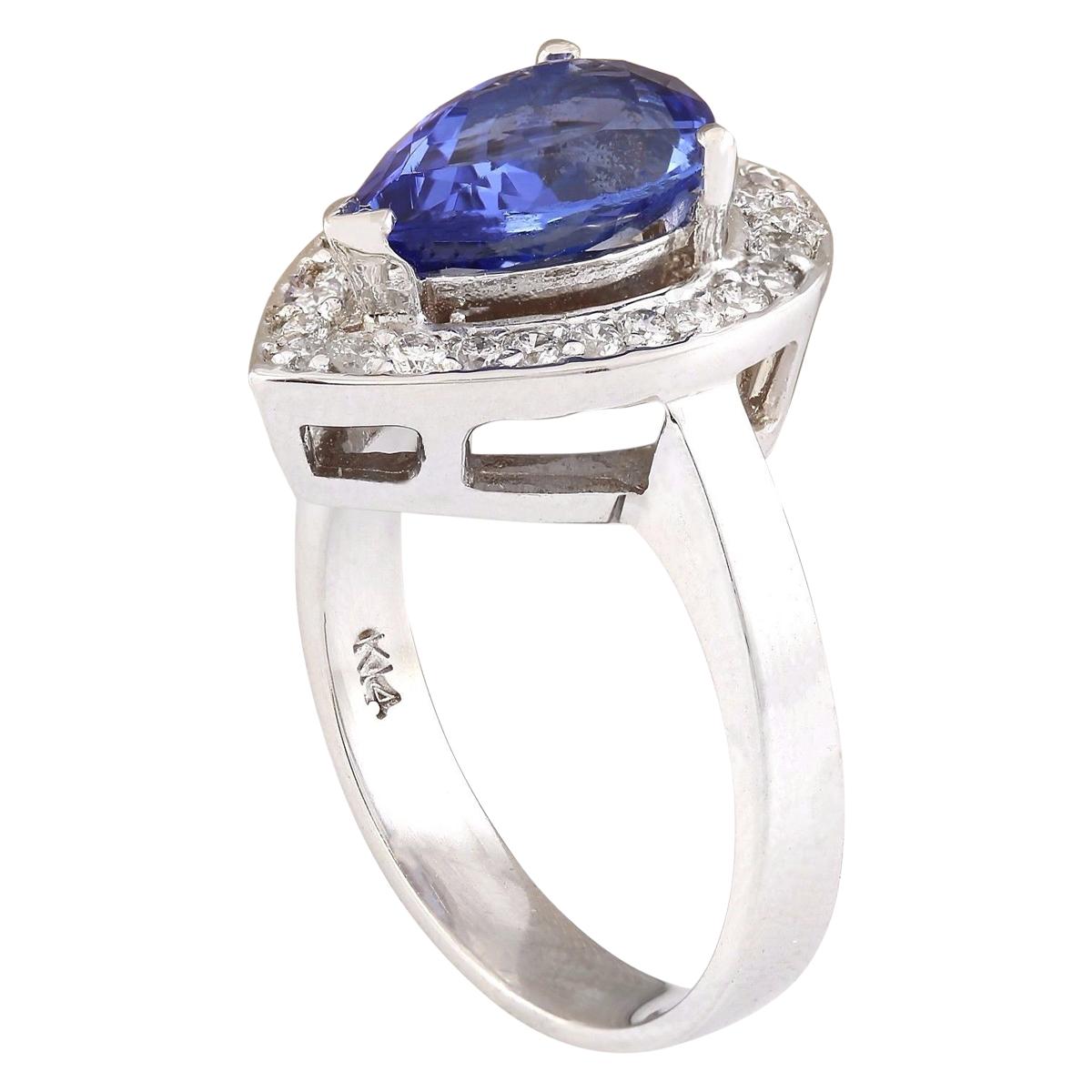 Pear Cut Natural Tanzanite 14 Karat White Gold Diamond Ring For Sale