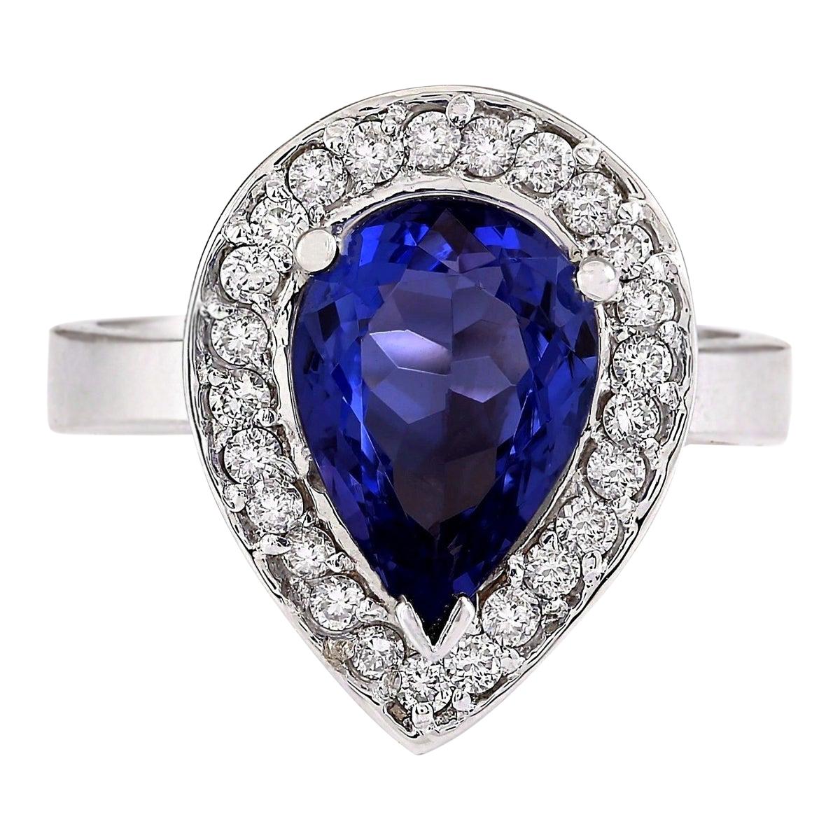 Natural Tanzanite 14 Karat White Gold Diamond Ring For Sale