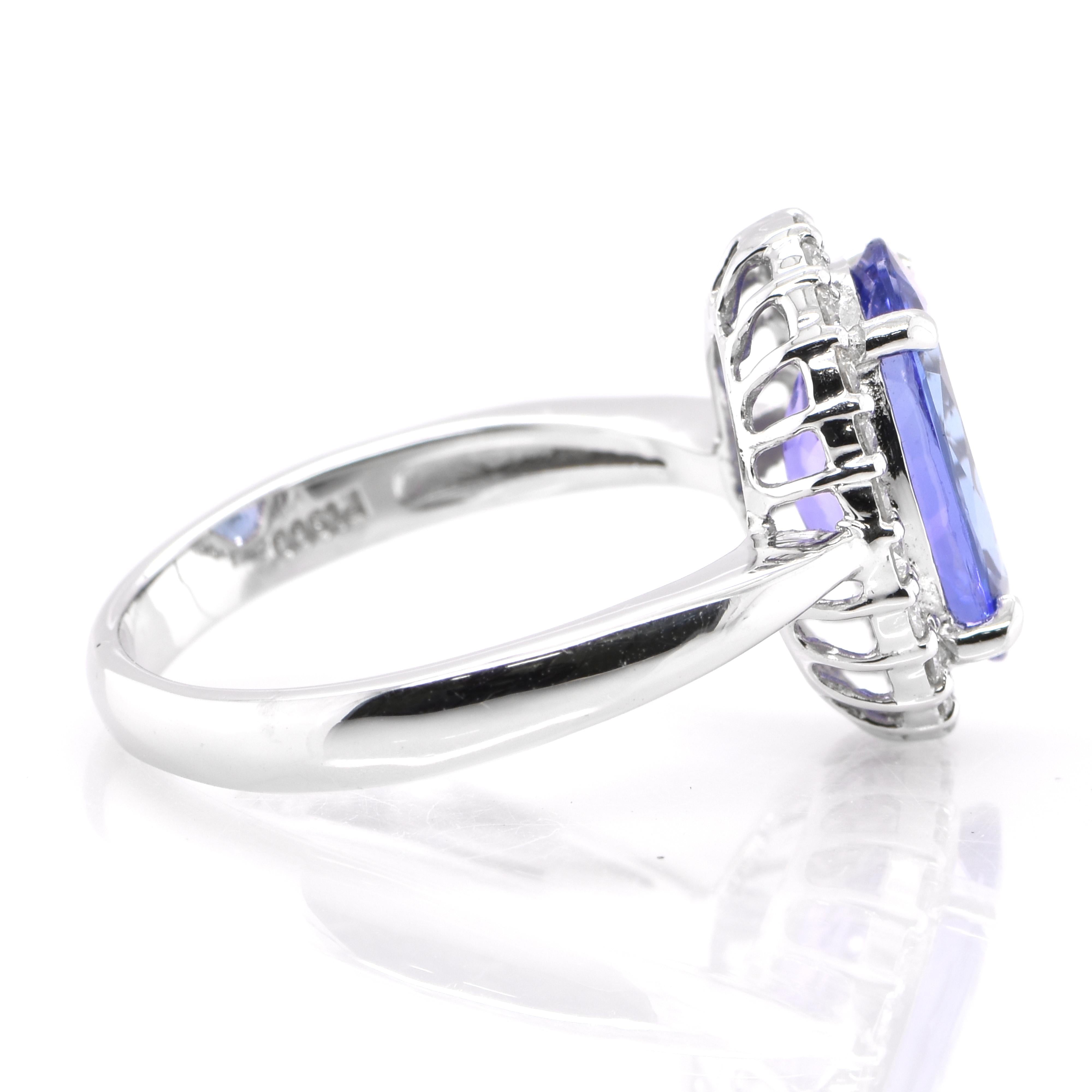 3.13 Carat Natural Tanzanite and Diamond Cocktail Ring Set in Platinum In New Condition For Sale In Tokyo, JP