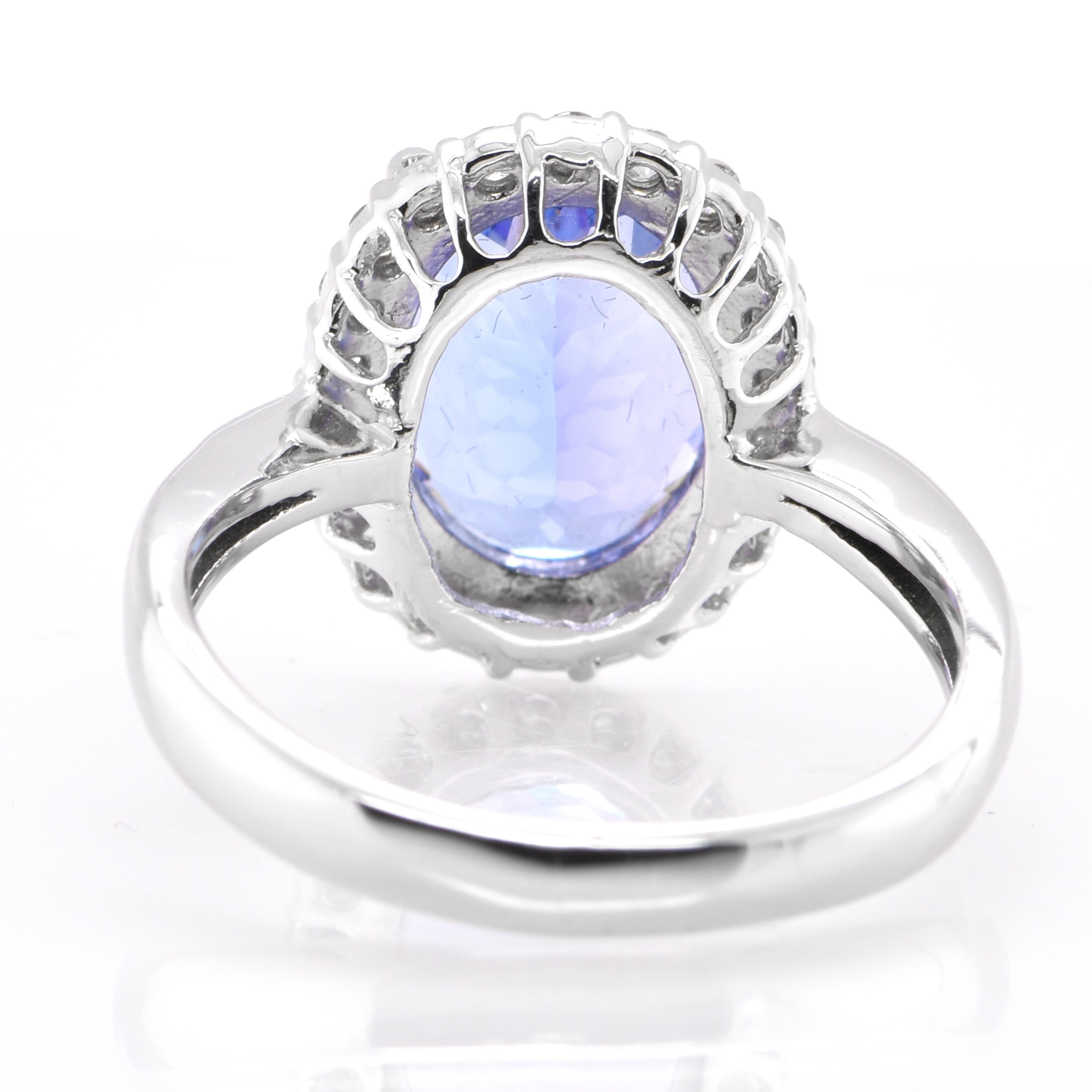 Women's 3.13 Carat Natural Tanzanite and Diamond Cocktail Ring Set in Platinum For Sale