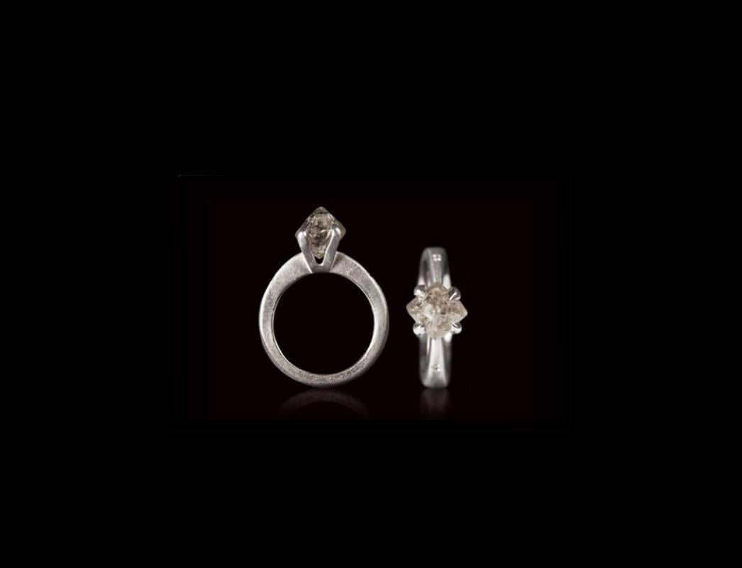 Women's or Men's 3.13 Carat Rough Grey Diamond White Gold Solitaire Engagement Ring For Sale