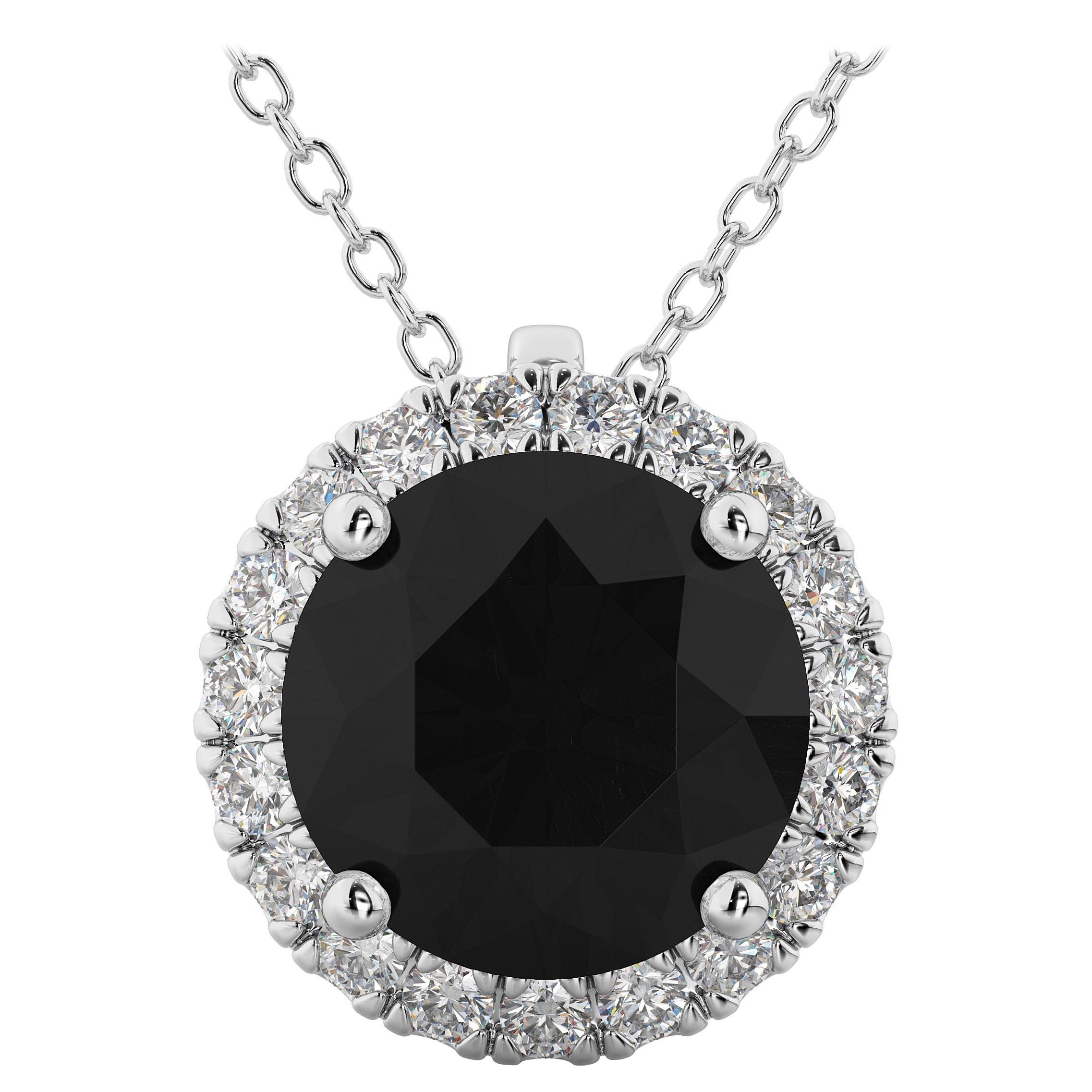 .35 Carat Round Diamond Gold Halo Necklace at 1stDibs