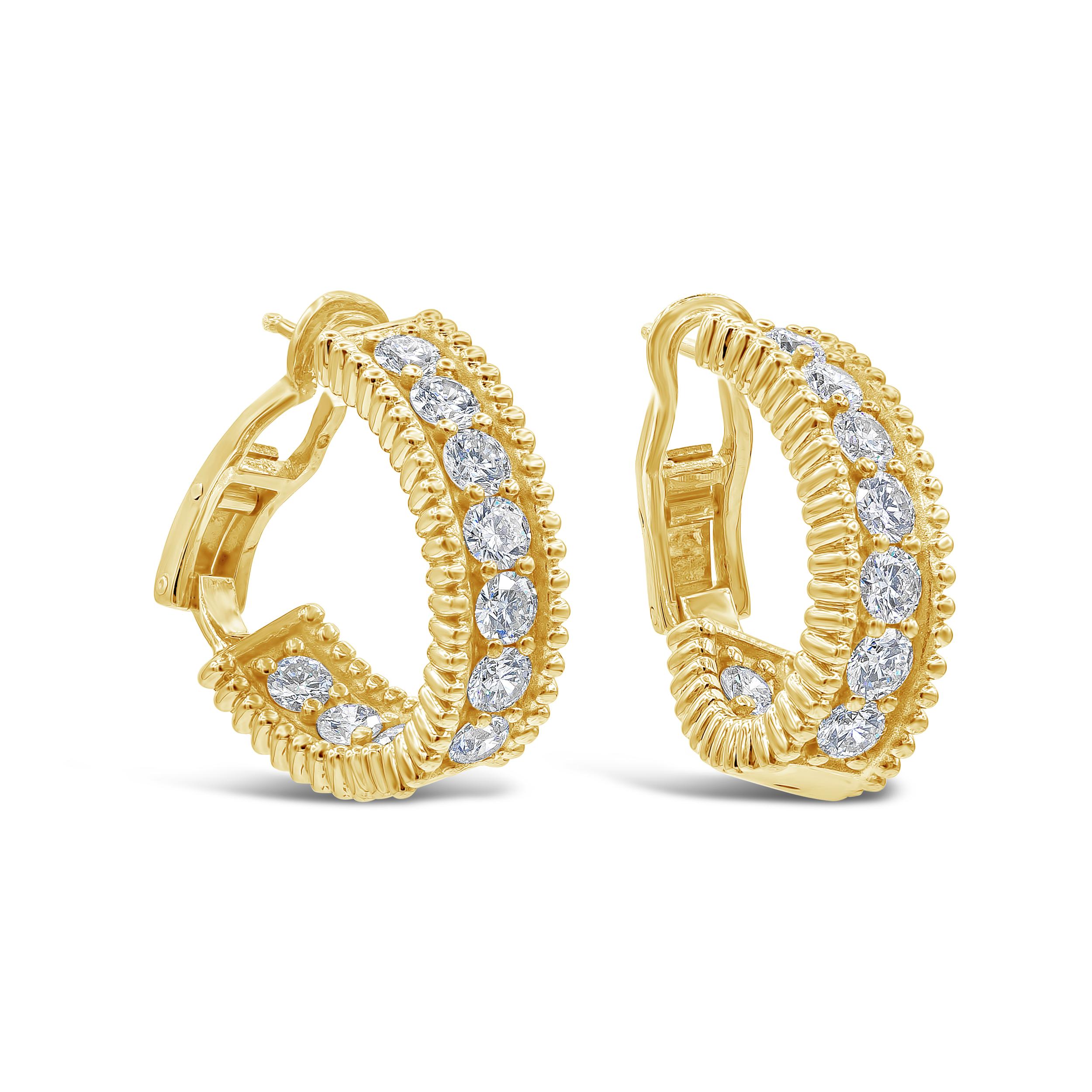 Contemporary Roman Malakov 3.13 Carats Total Brilliant Round Diamond Curved Hoop Earrings For Sale
