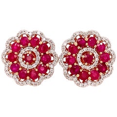 3.13 Carat Ruby Diamond Rose Gold Earrings 3.13 Carat Ruby Diamond Rose Gold Earrings