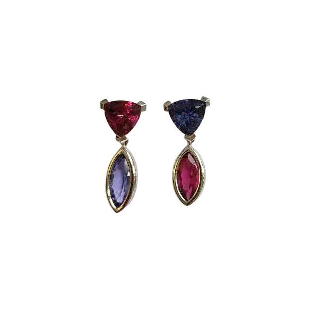 Donna Orecchini in oro bianco con tanzanite da 3,13 carati e rubelite da 4,21 carati in vendita