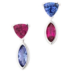 3,13 Karat Tansanit, 4,21 Karat Rubelit, Weißgold Earings aus Weißgold