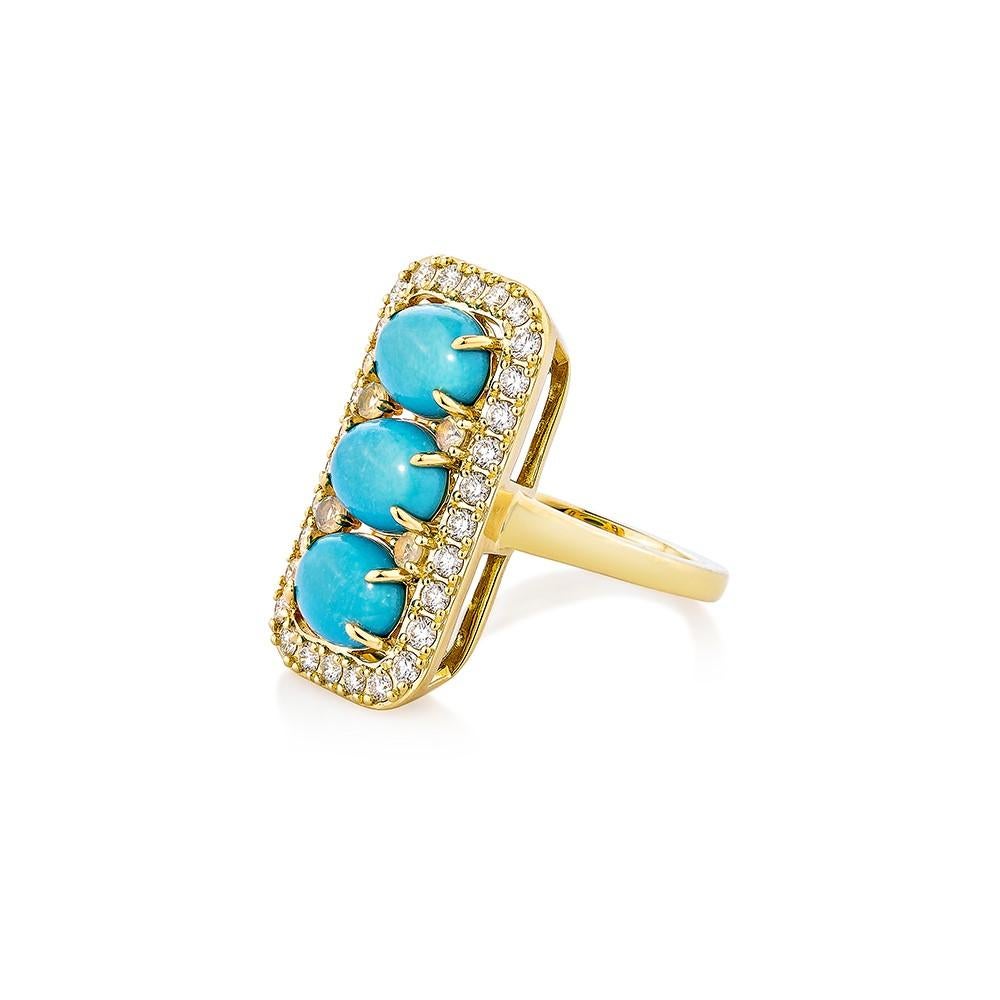 Oval Cut 3.13 Carat Turquoise Fancy Ring in 18Karat Yellow Gold with Opal, and Diamond.   For Sale