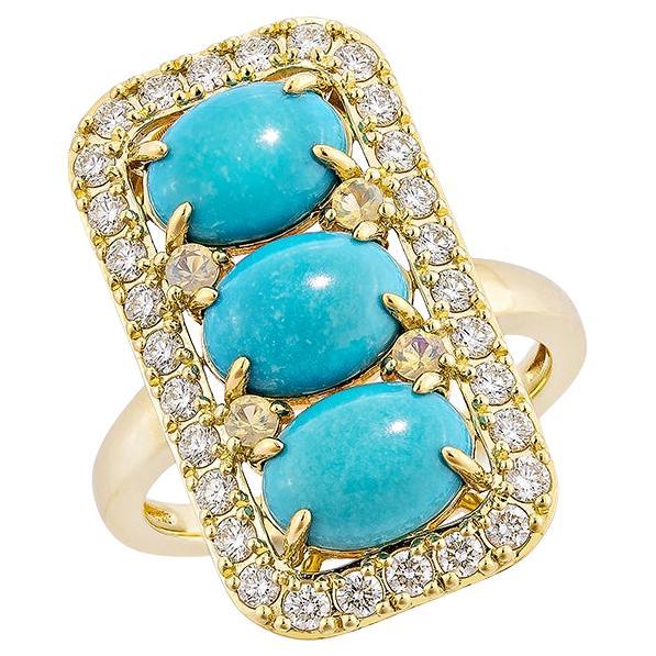 3.13 Carat Turquoise Fancy Ring in 18Karat Yellow Gold with Opal, and Diamond.   For Sale