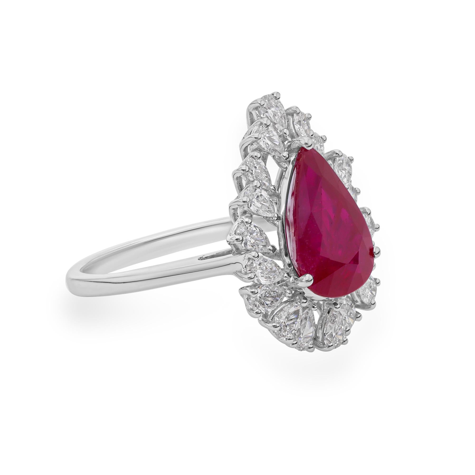 For Sale:  3.13 Ct Natural Ruby Diamond Halo Pear Engagement Ring in 18 Karat White Gold 5