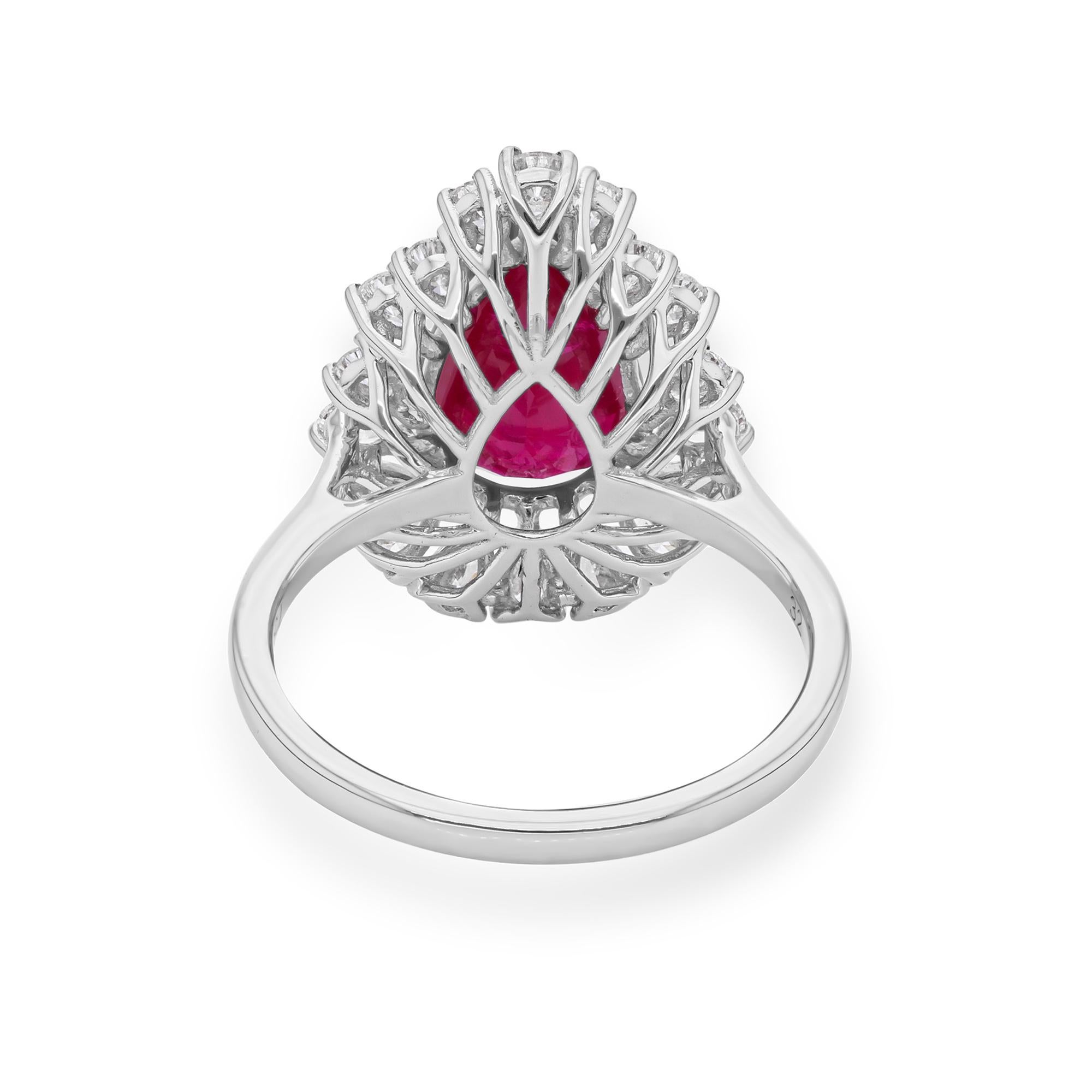 For Sale:  3.13 Ct Natural Ruby Diamond Halo Pear Engagement Ring in 18 Karat White Gold 6