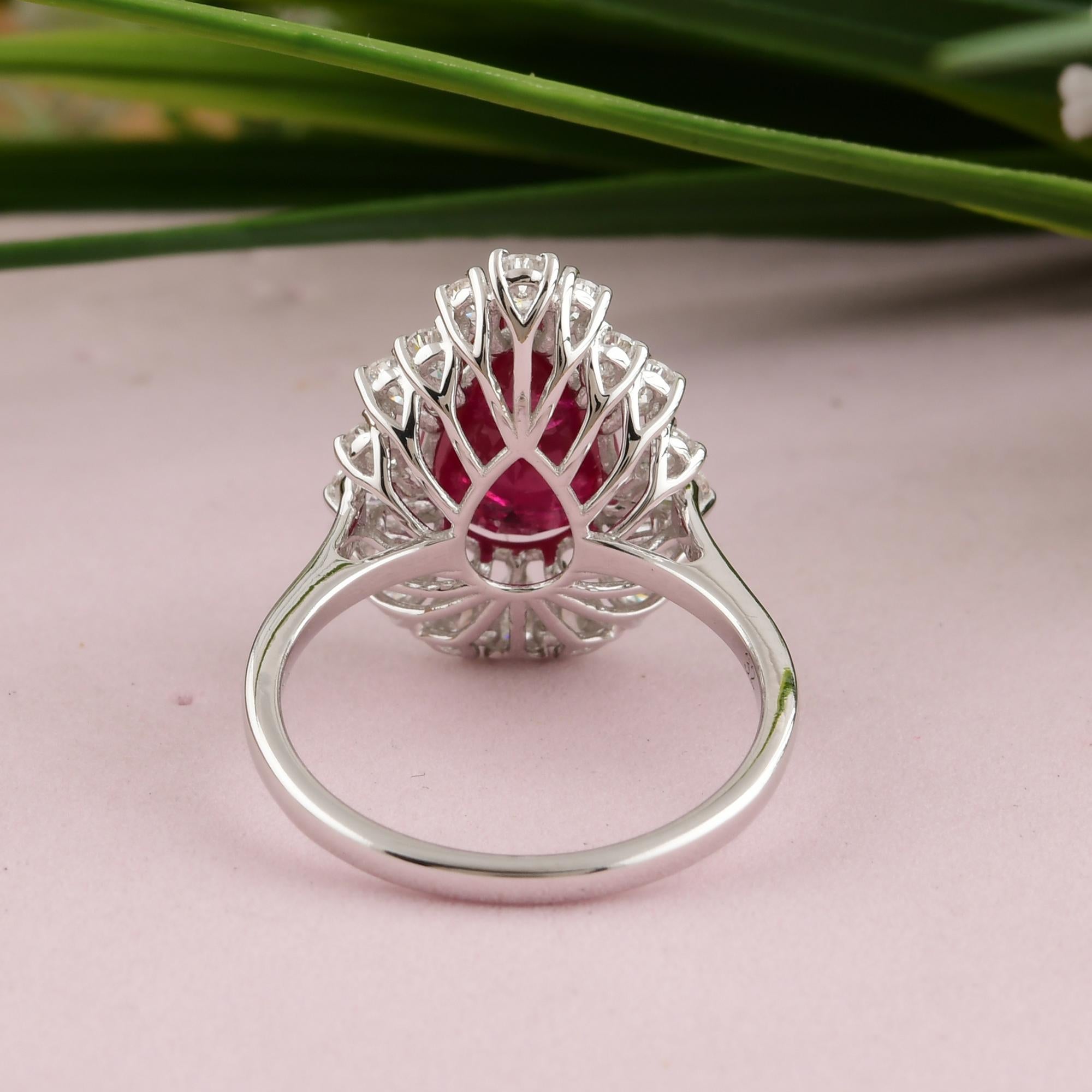 For Sale:  3.13 Ct Natural Ruby Diamond Halo Pear Engagement Ring in 18 Karat White Gold 8