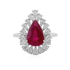3.13 Ct Natural Ruby Diamond Halo Pear Engagement Ring in 18 Karat White Gold