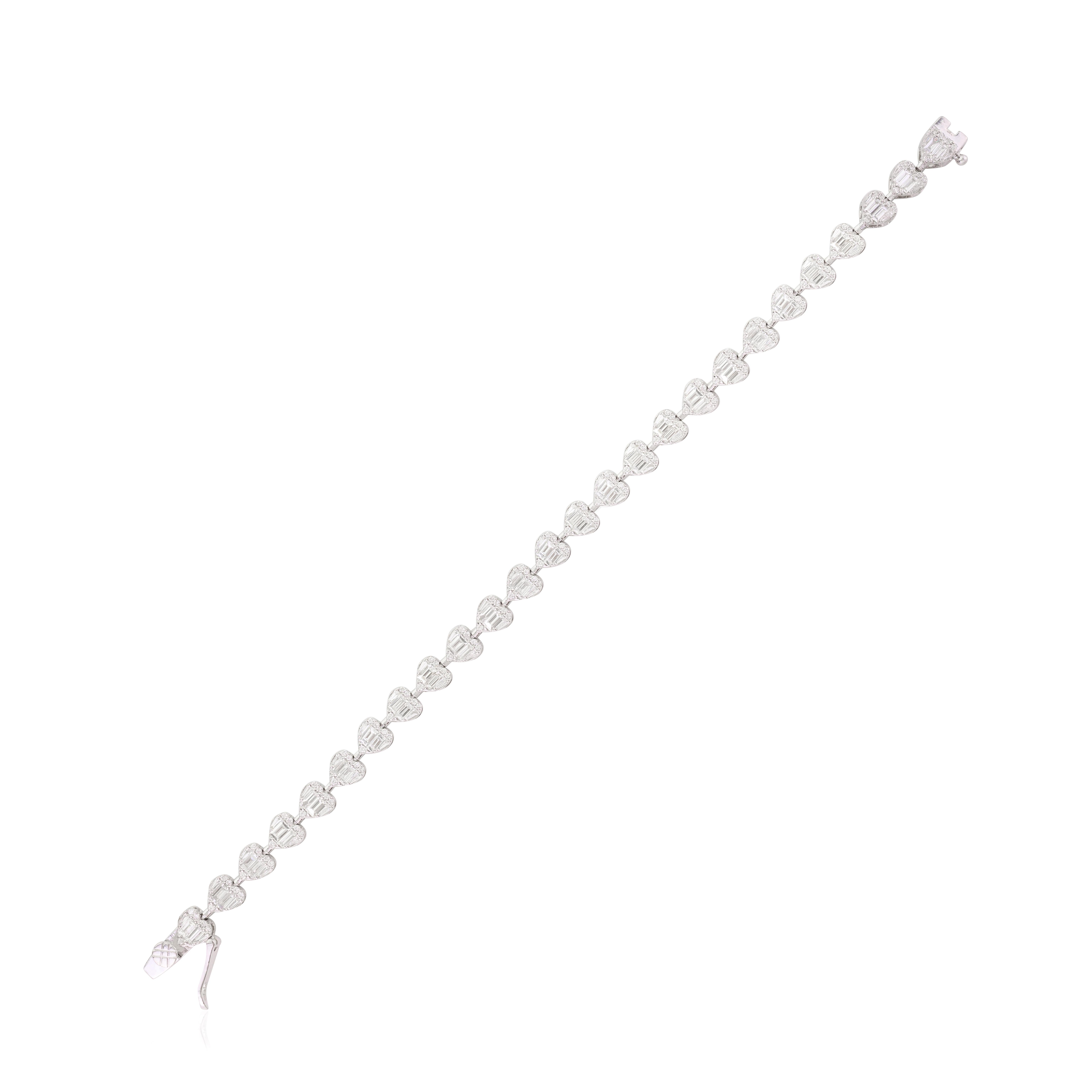 3,13 Karat Diamant-Cluster-Herz-Tennisarmband aus Verlobungsring aus 18 Karat Weißgold mit Diamanten (Moderne) im Angebot