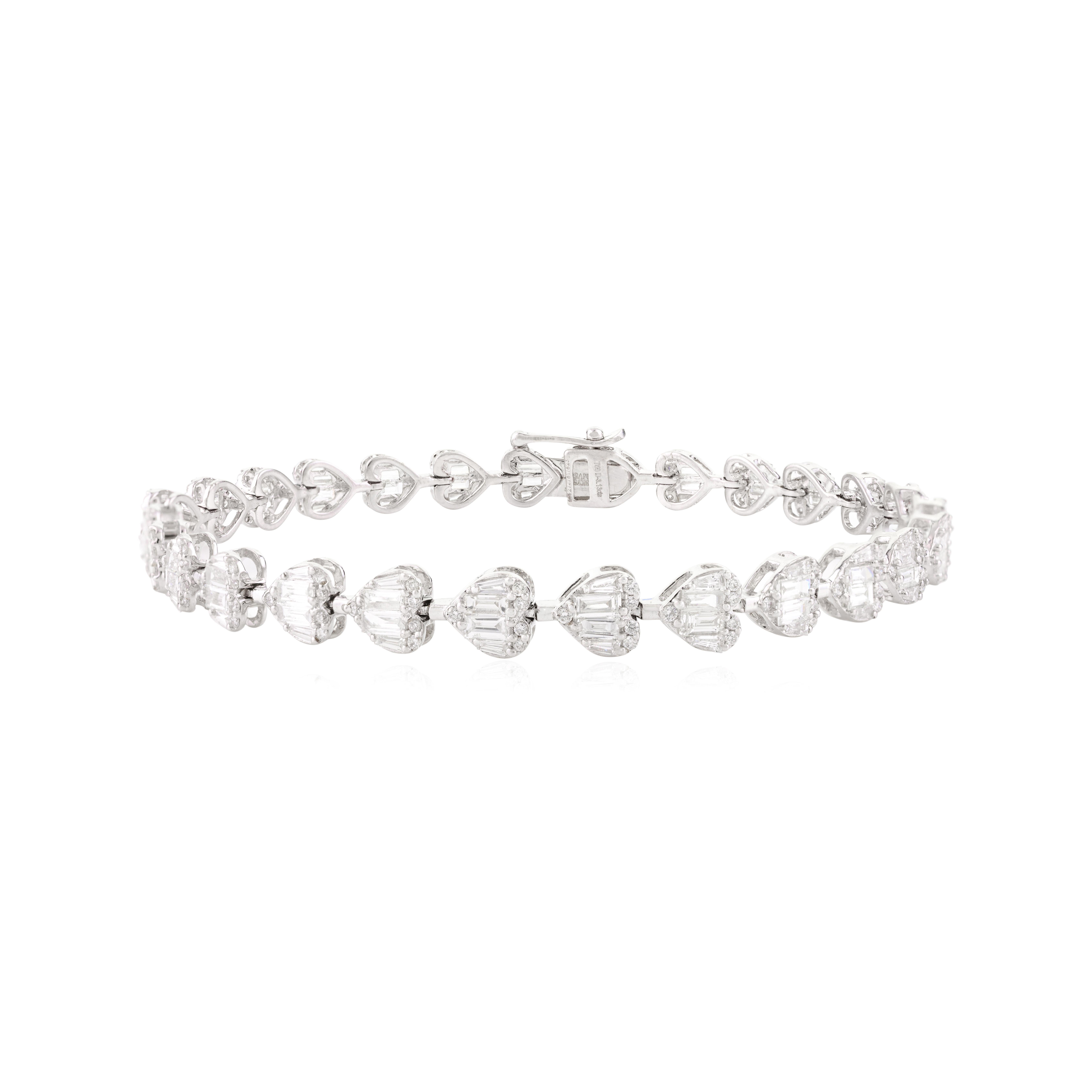 3,13 Karat Diamant-Cluster-Herz-Tennisarmband aus Verlobungsring aus 18 Karat Weißgold mit Diamanten im Zustand „Neu“ im Angebot in New York, NY