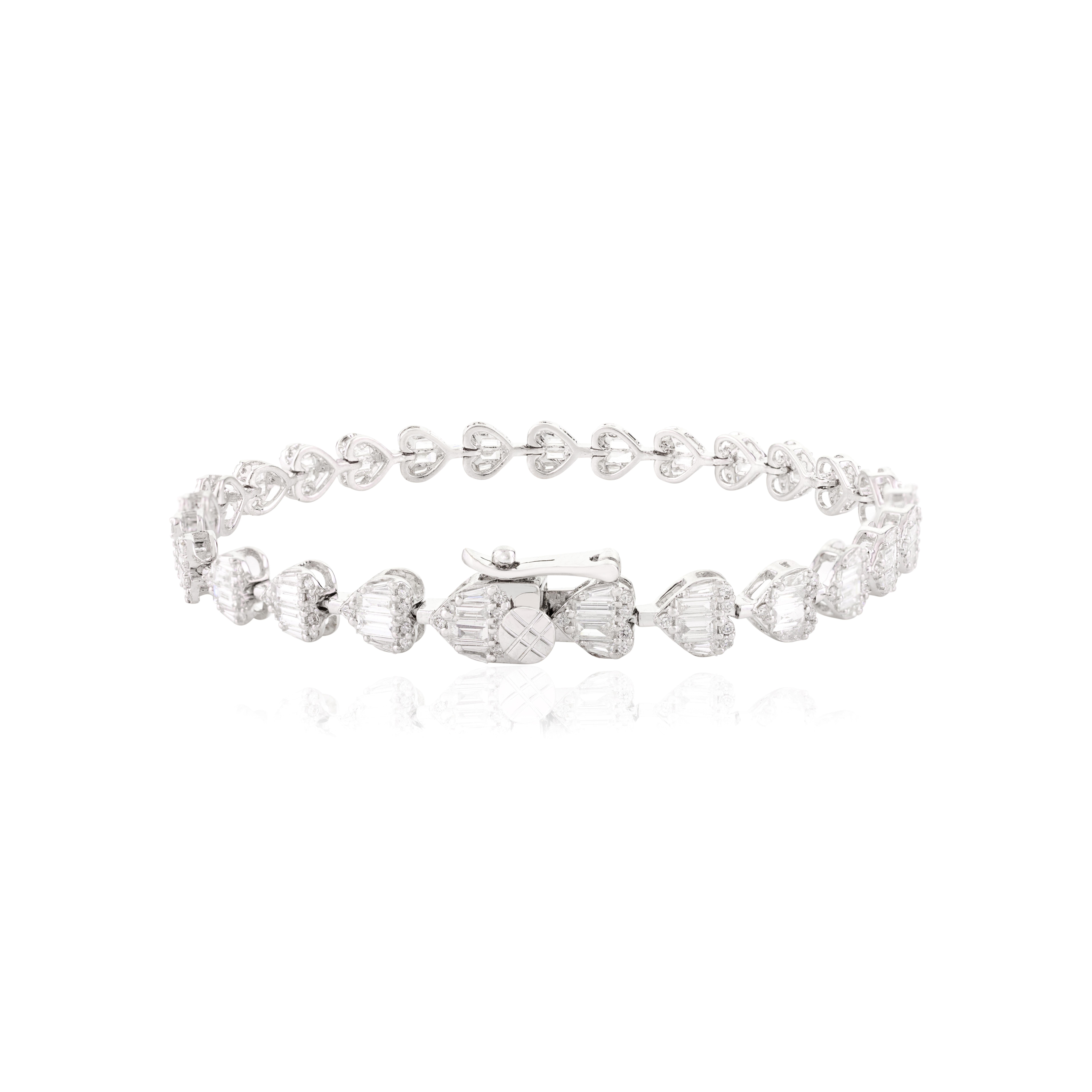 3,13 Karat Diamant-Cluster-Herz-Tennisarmband aus Verlobungsring aus 18 Karat Weißgold mit Diamanten im Angebot 1