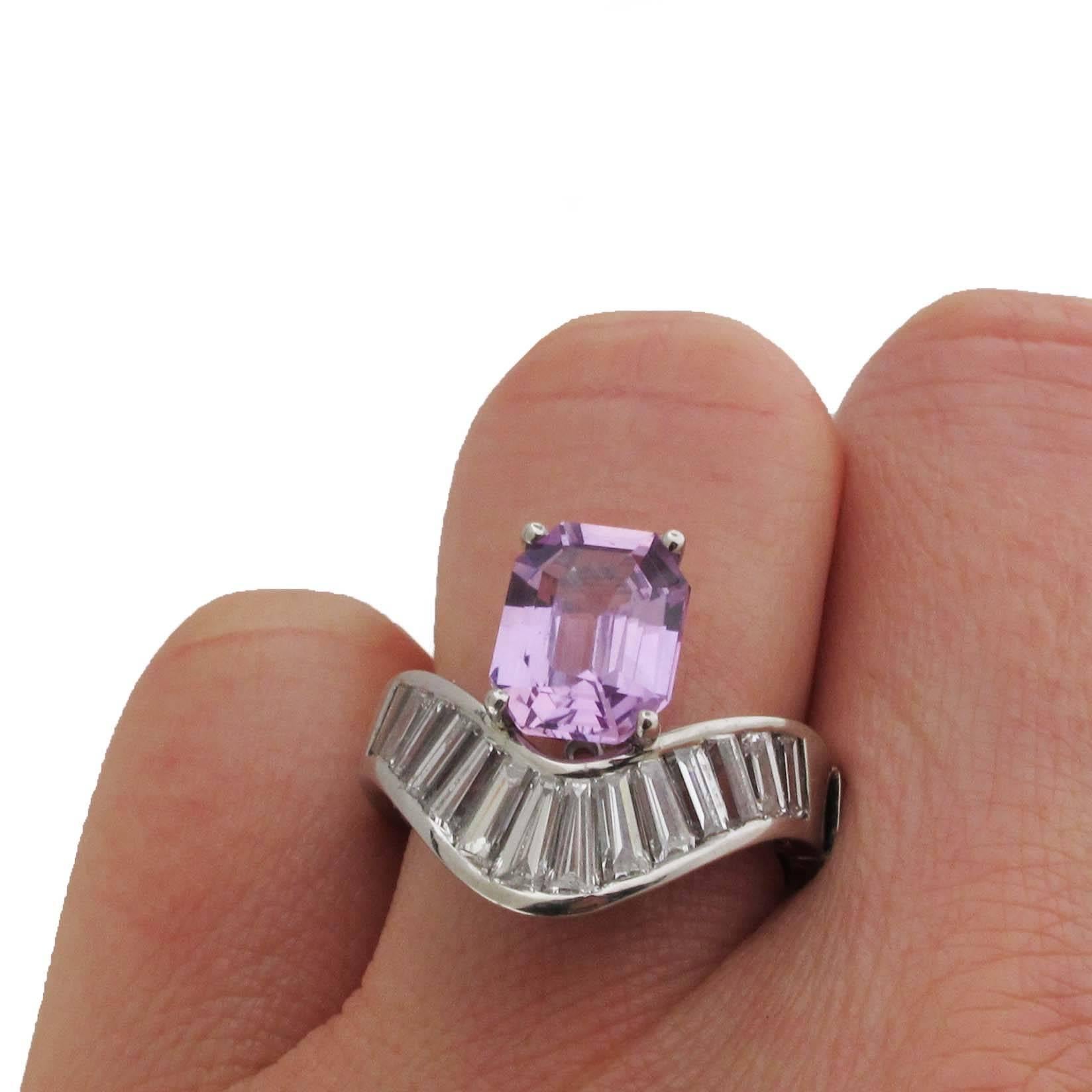 Modern  GIA Cert, 3.13 No Heat Ceylon Purple Sapphire with 18kt White Gold and Dia Mtg.