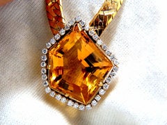 31.30 Carat Natural Pentagon Cut Citrine Necklace 14 Karat