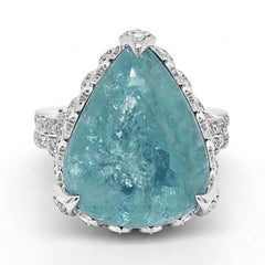 31.33ct Vivid Neon Blue Natural Paraiba Tourmaline RING 18K Gold