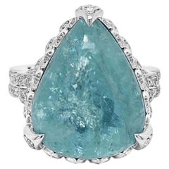 31.33ct Vivid Neon Blue Natural Paraiba Tourmaline RING 18K Gold