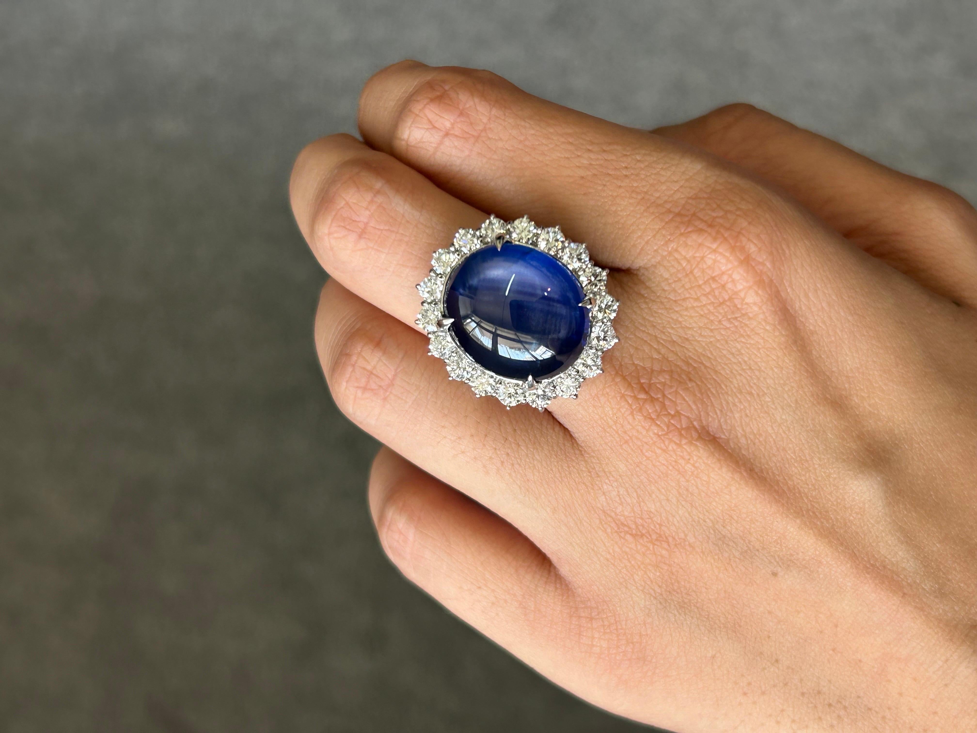 31.36 Carat Star Blue Sapphire and Diamond Ring  In New Condition For Sale In Bangkok, Thailand