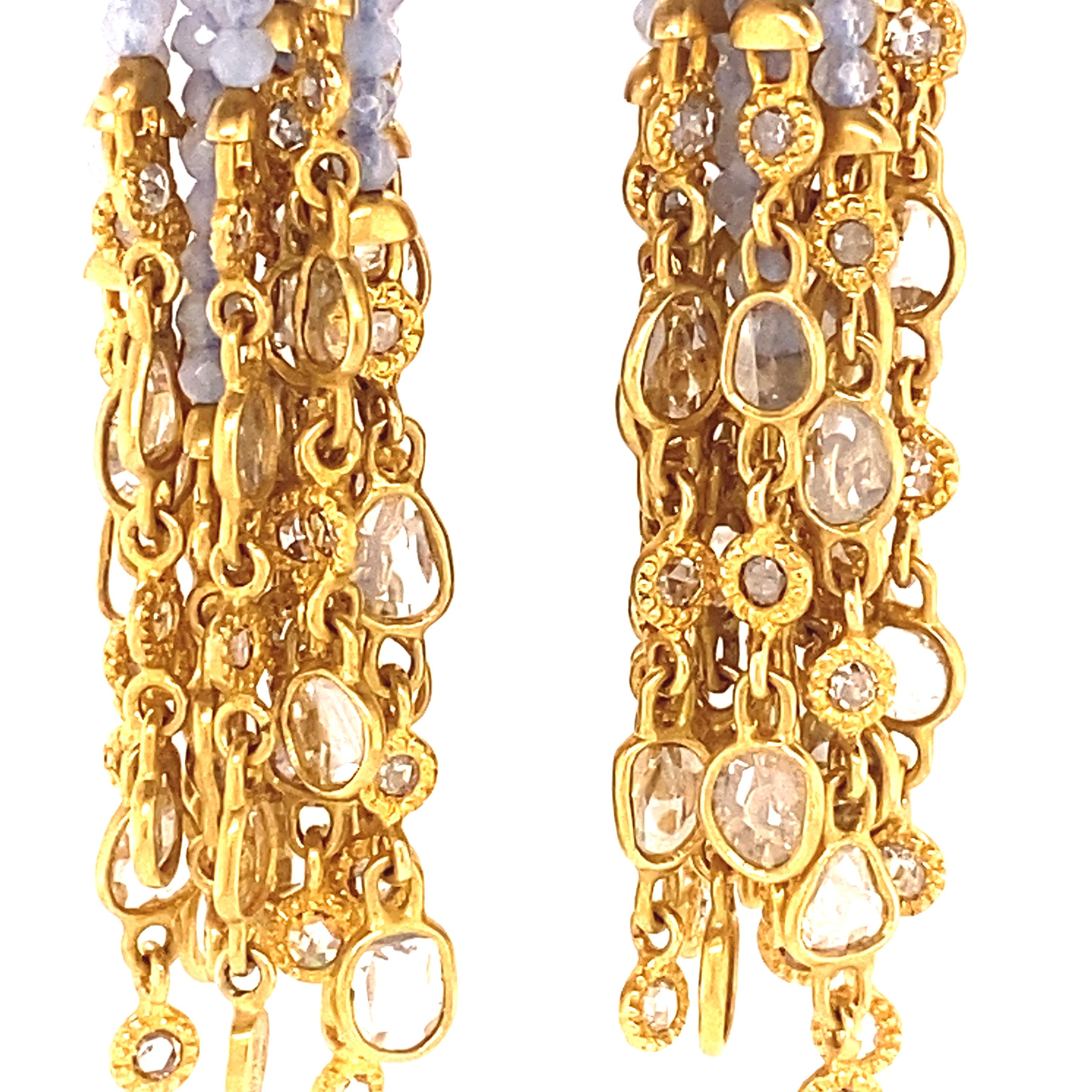 31.37 Carat Chalcedony and Diamond Chandelier Earrings In New Condition For Sale In Secaucus, NJ