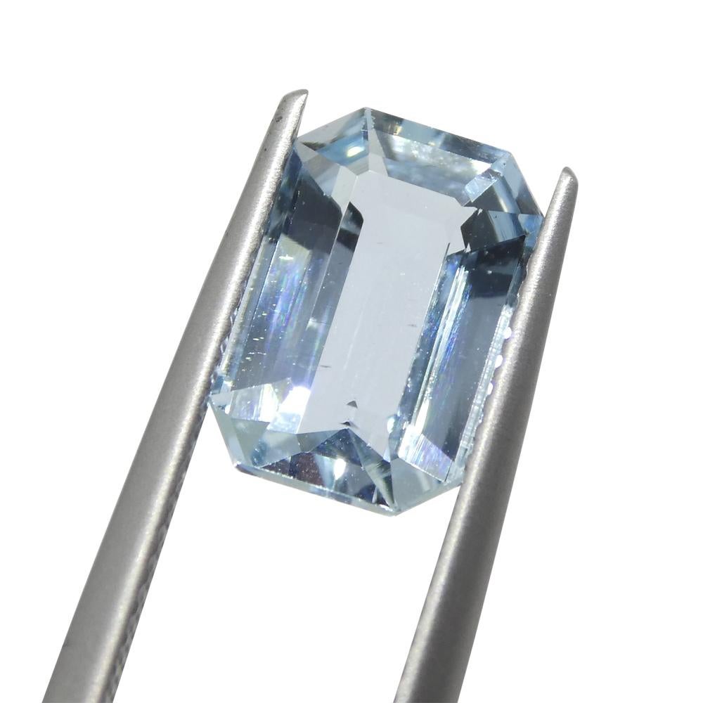Women's or Men's 3.13ct Emerald Cut Blue Aquamarine from Brazil For Sale
