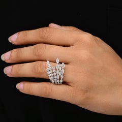 3.13cts Diamond Multi Row Statement Cocktail Ring 14k Solid White Gold