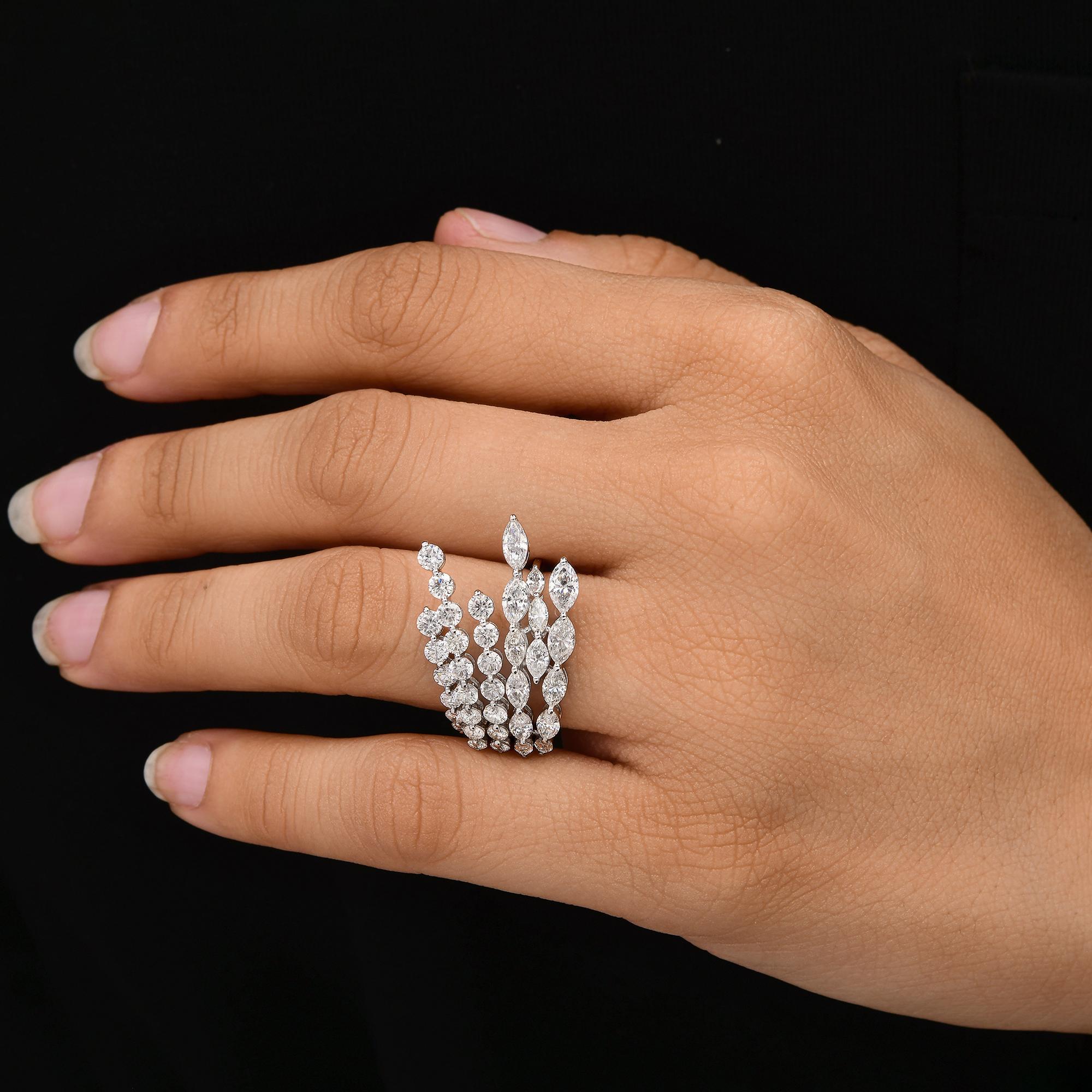 En vente :  3.13cts Diamond Multi Row Statement Cocktail Ring 18k Solid White Gold 2