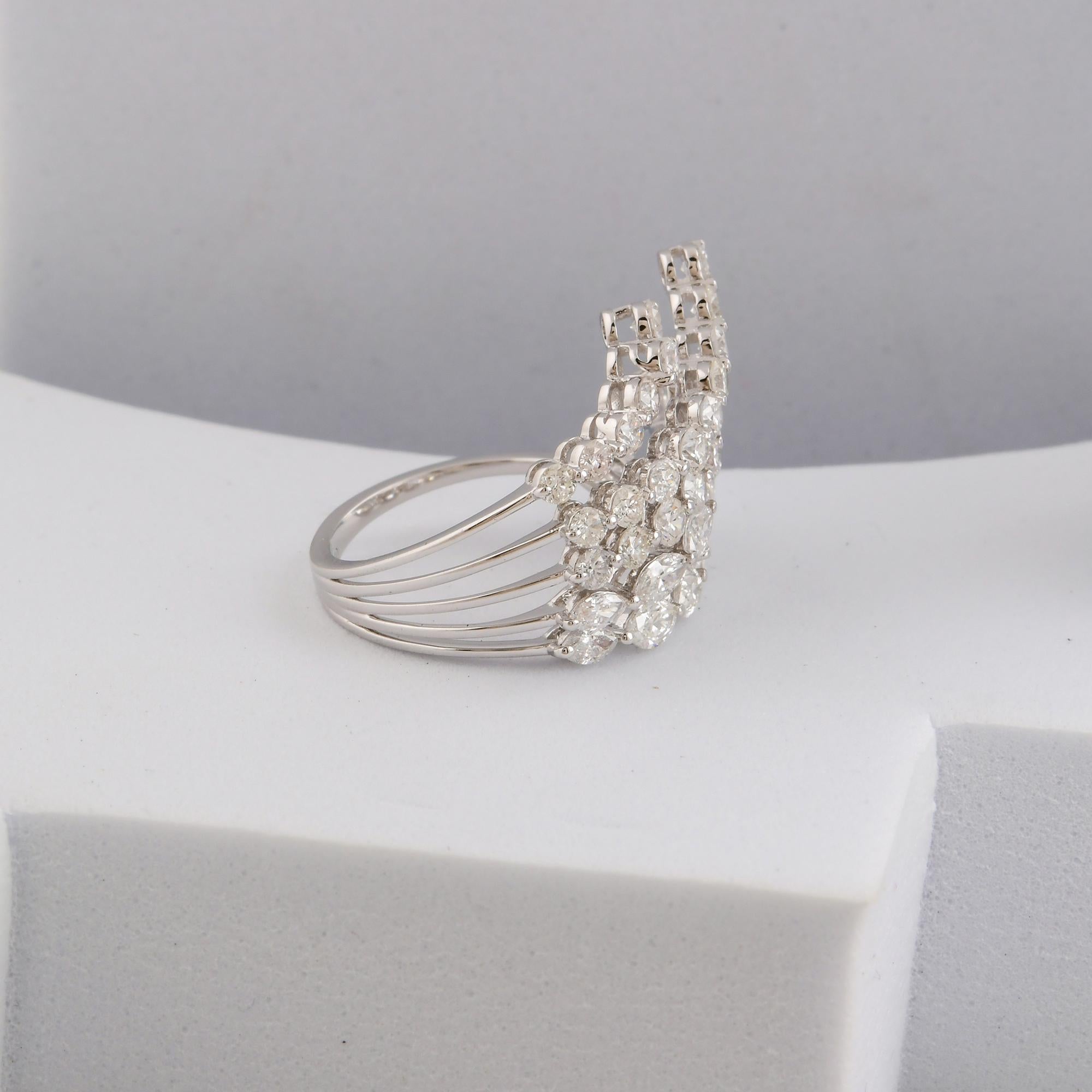 En vente :  3.13cts Diamond Multi Row Statement Cocktail Ring 18k Solid White Gold 3