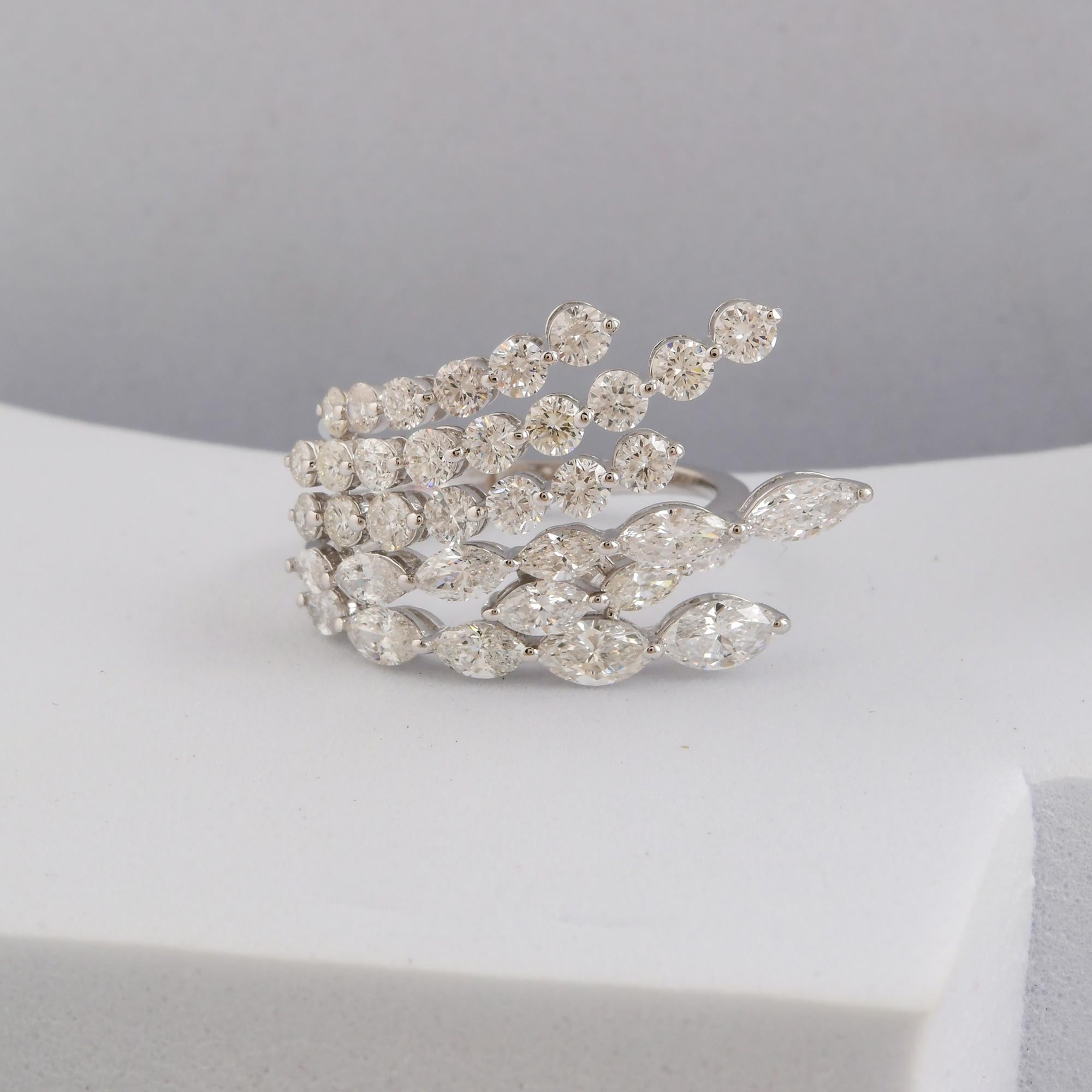 En vente :  3.13cts Diamond Multi Row Statement Cocktail Ring 18k Solid White Gold 5