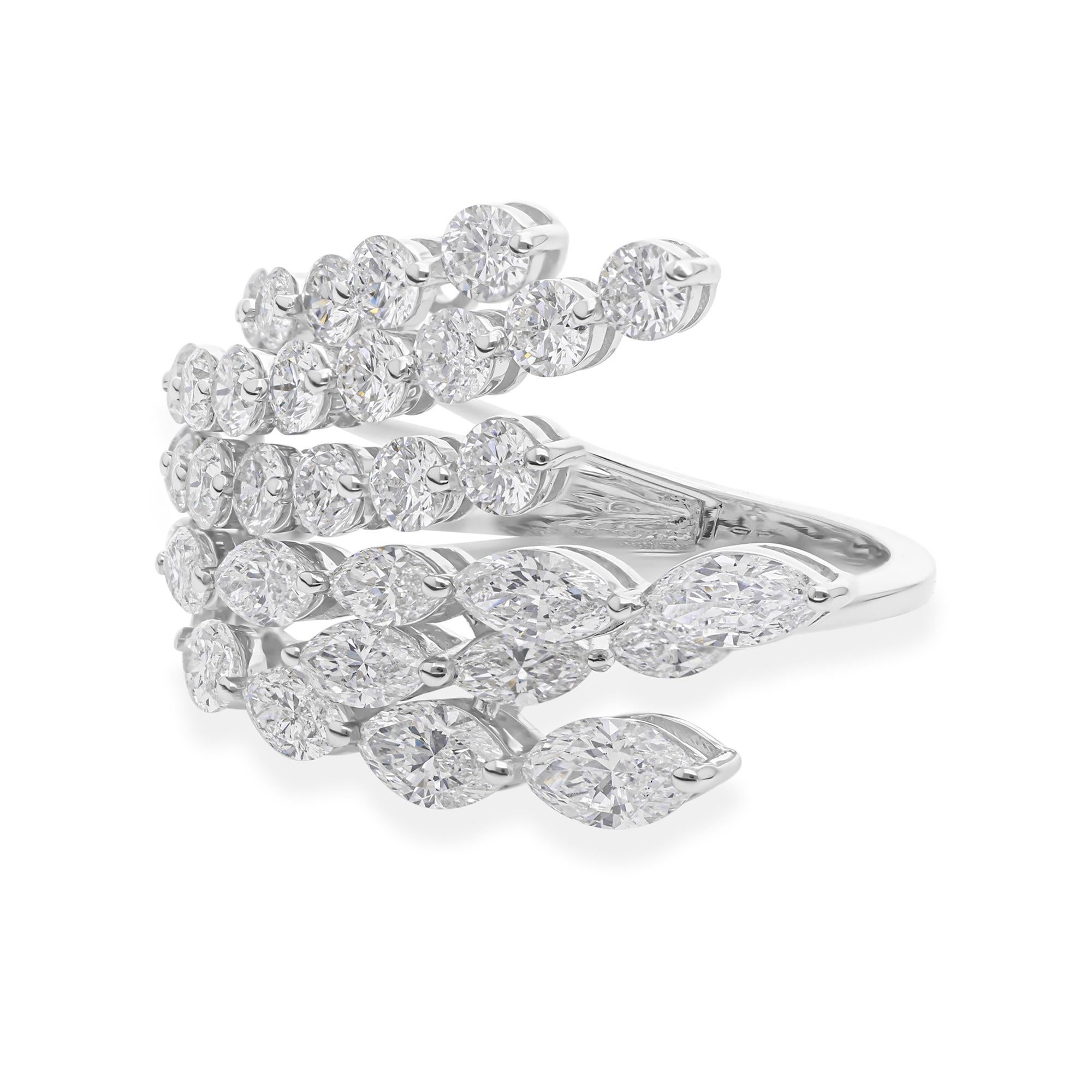 En vente :  3.13cts Diamond Multi Row Statement Cocktail Ring 18k Solid White Gold 6