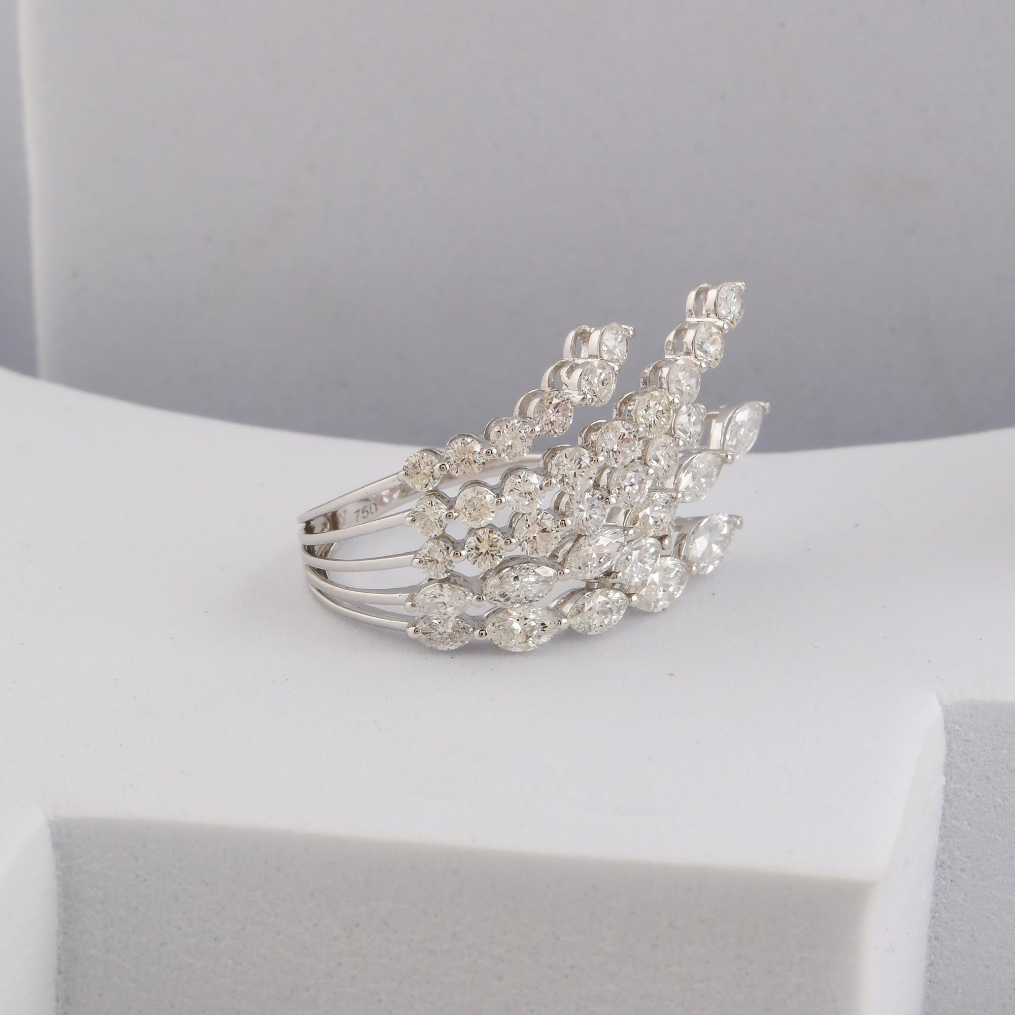 En vente :  3.13cts Diamond Multi Row Statement Cocktail Ring 18k Solid White Gold 7