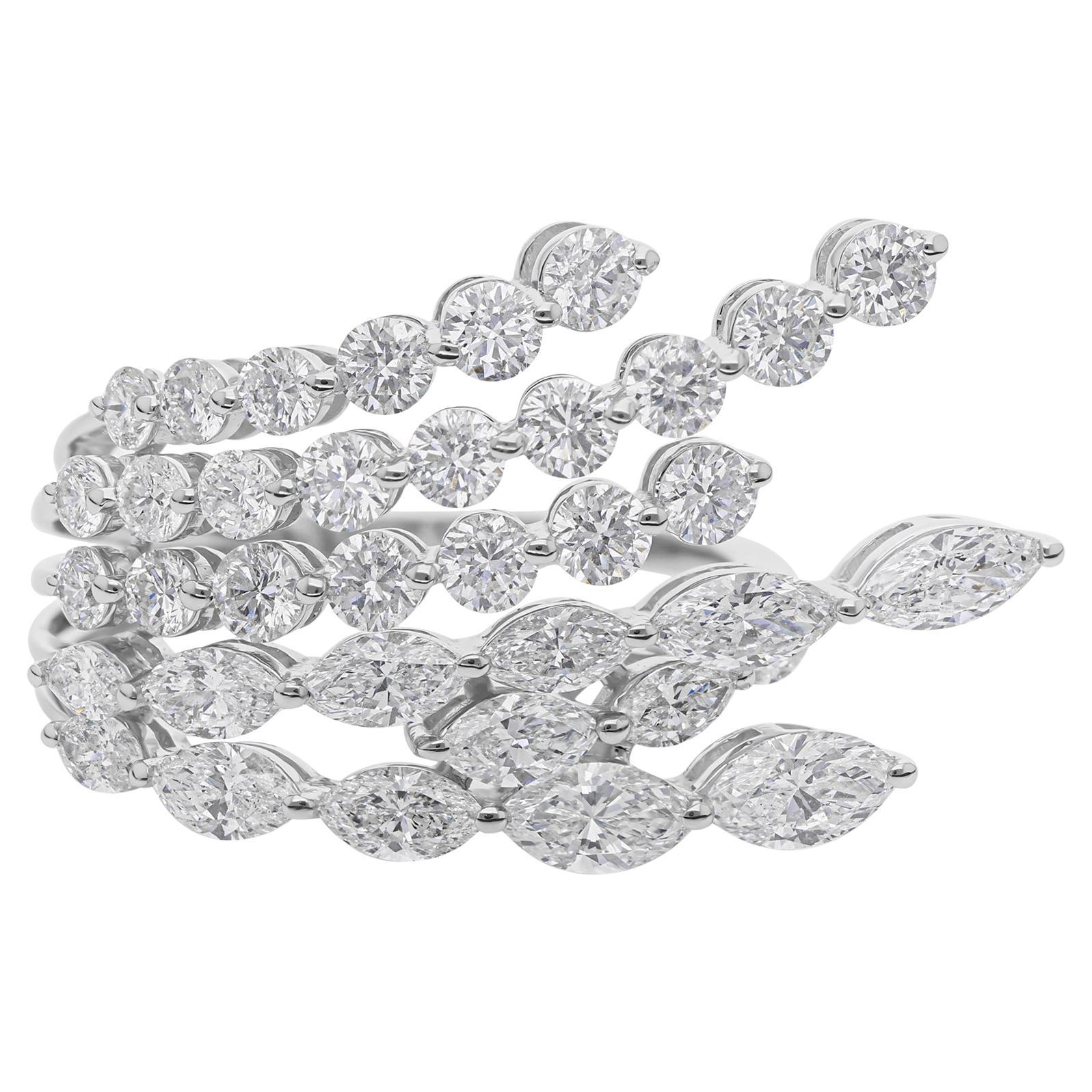 En vente :  3.13cts Diamond Multi Row Statement Cocktail Ring 18k Solid White Gold