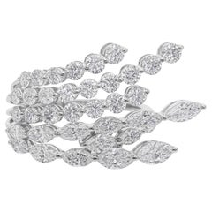 3.13cts Diamond Multi Row Statement Cocktail Ring 18k Solid White Gold