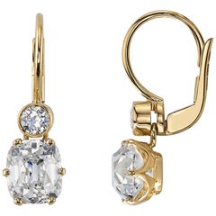 3.13ctw GIA Certified Diamonds Set in Handcrafted 18k Yellow Gold Drop Earrings