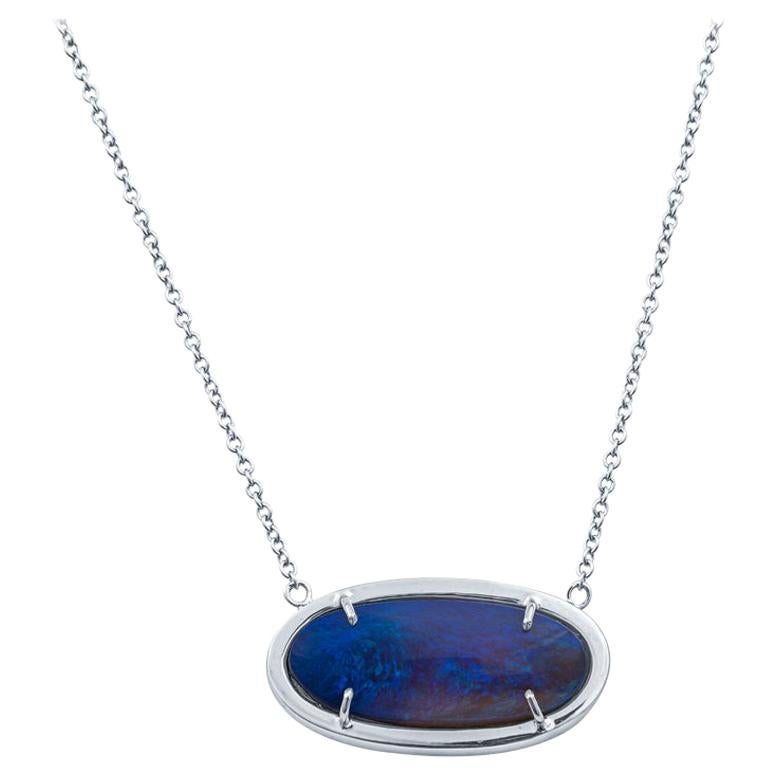 3.14 Carat Australian Blue Opal Set in 18 Karat White Gold Pendant For Sale