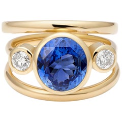 3.14 Carat Cornflower Blue Sapphire, No Heat & Diamond, Certified, Band Ring