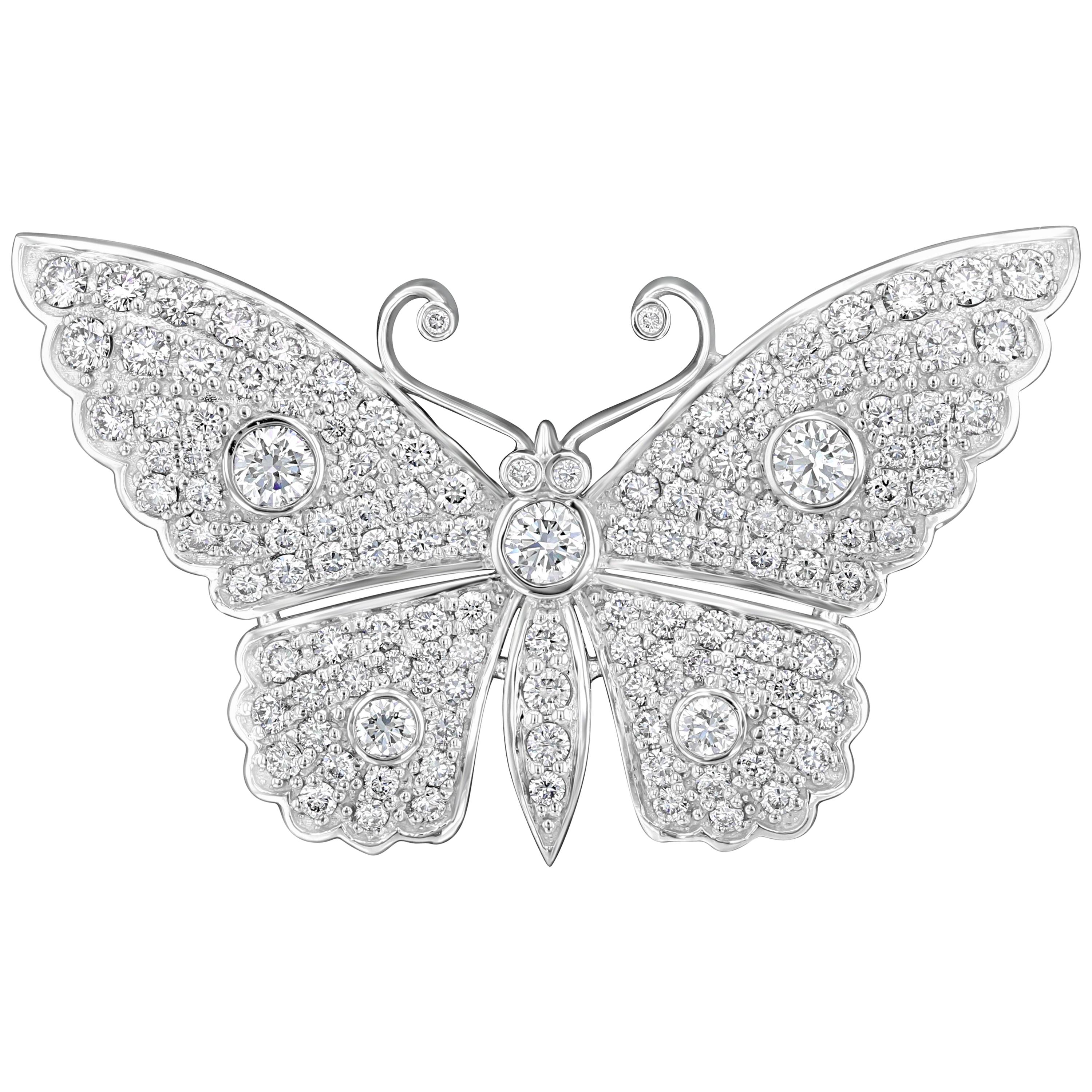 3.14 Carat Diamond Butterfly Pin For Sale
