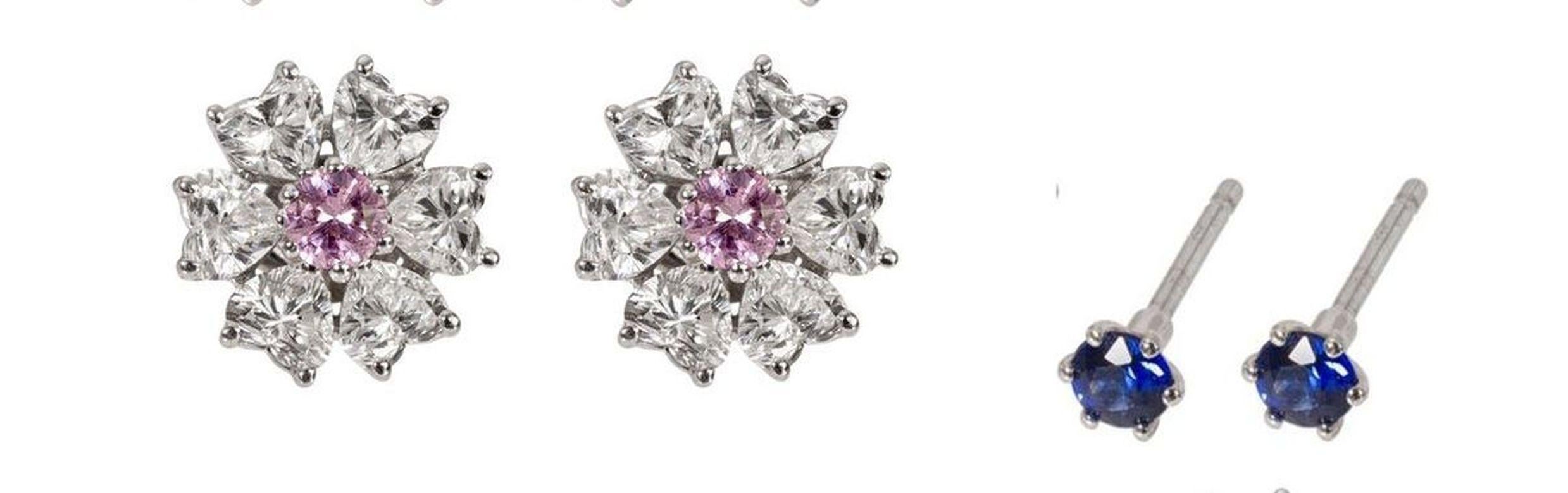 4.05 Karat Floral austauschbare Diamant &Gems-Ohrringe mit Herzform Damen im Angebot