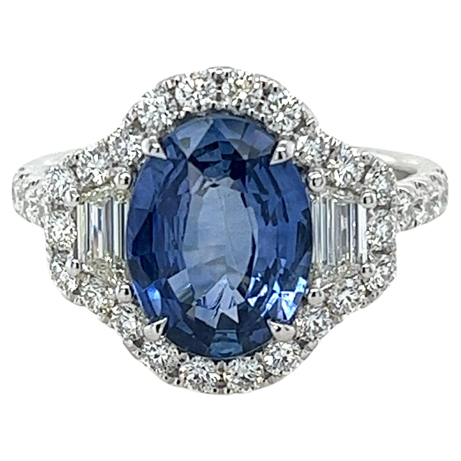 3.14 Carat GIA Certified Ceylon Sapphire & Diamond Ring in 18 Karat White Gold For Sale