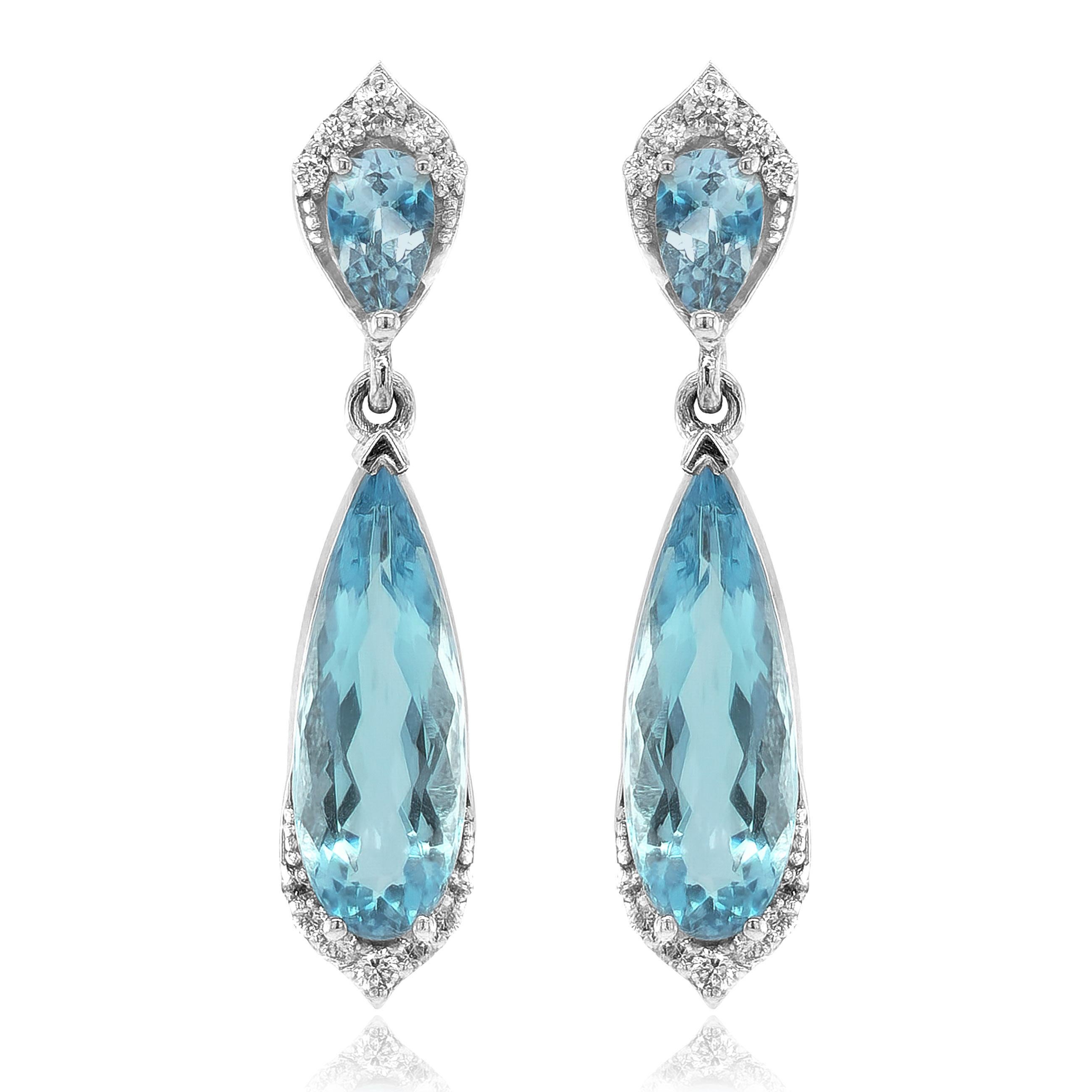 Mixed Cut  Natural Aquamarines  3.14 Carats Earrings with Diamonds For Sale