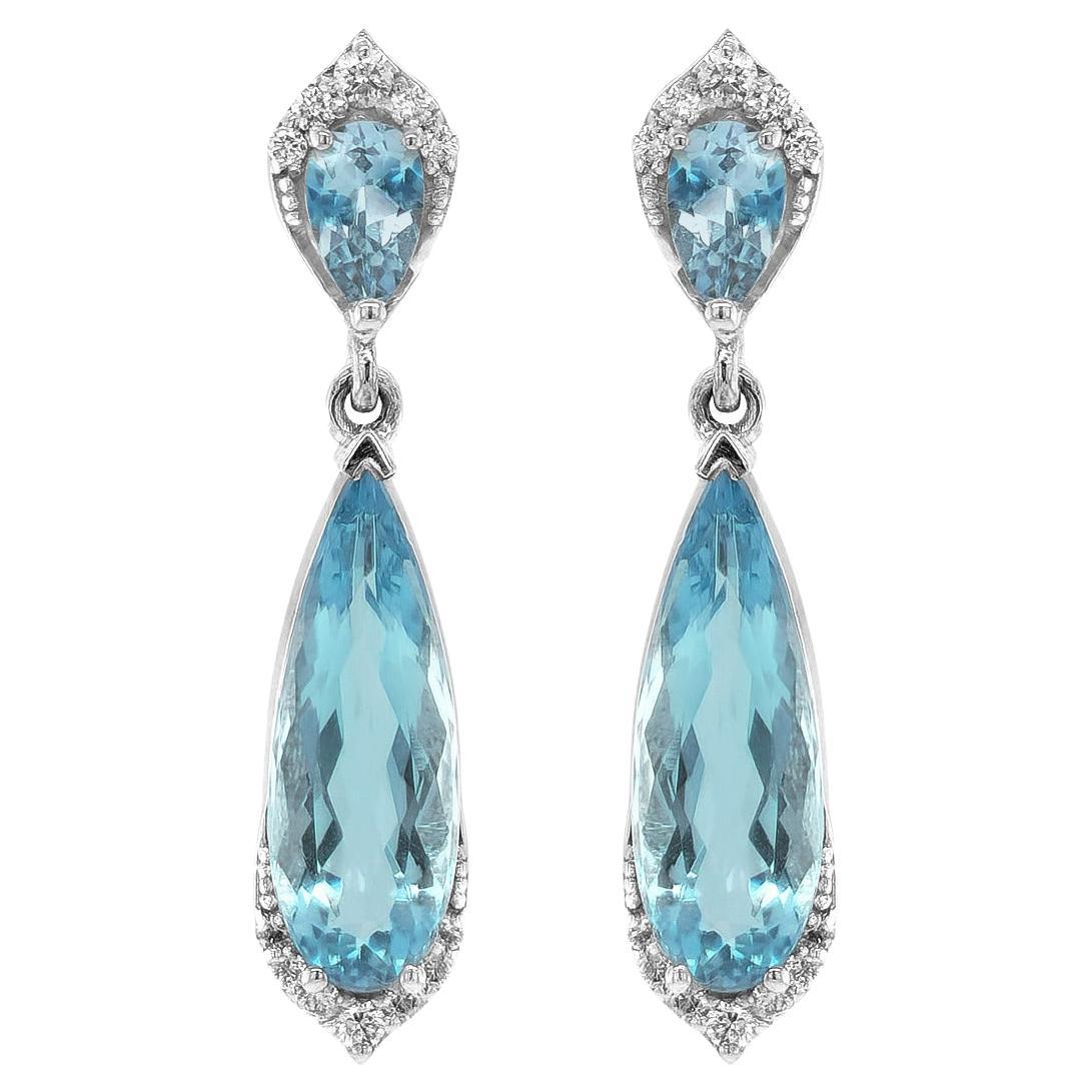  Natural Aquamarines  3.14 Carats Earrings with Diamonds For Sale