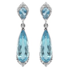  Natural Aquamarines  3.14 Carats Earrings with Diamonds